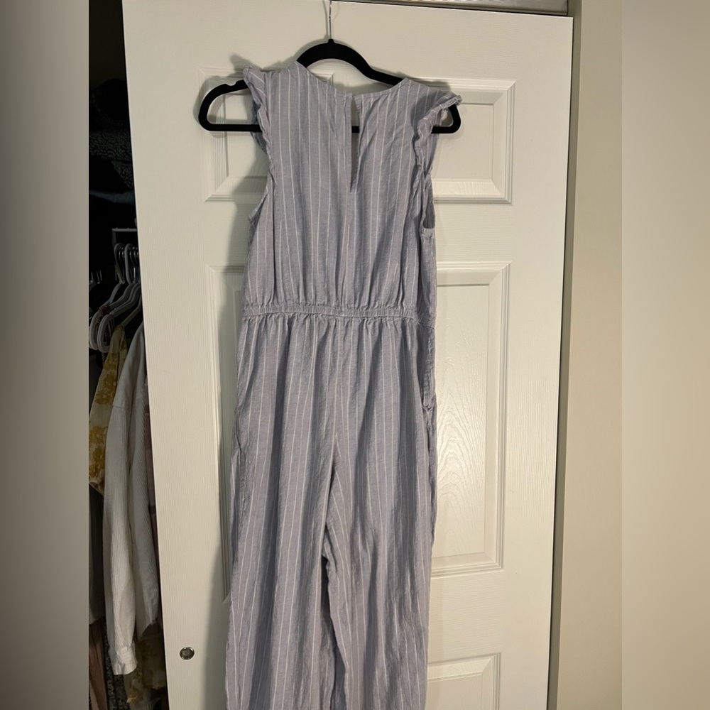 Cotton Light Blue Striped Jumpsuit - Picture 3 of 3
